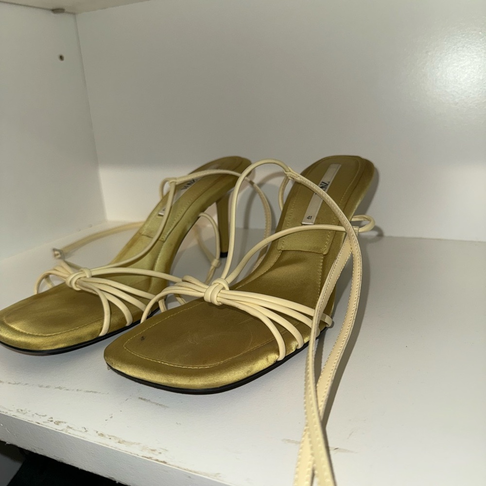 Zara Gold and Cream Strappy Heels